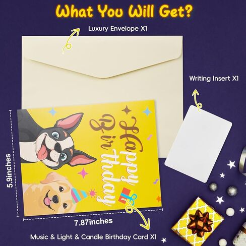 Dog Birthday Cards Pop Up 3D Cake - Music & Blow Out Candle Light, Dog Lover Greeting Card, Funny Cute Puppy Birthday Card Gifts for Men, Women, Boys, Girls, Dad, Mom, Friends, Husband, Wife in Kuwait