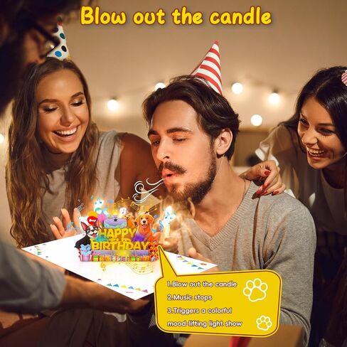 Dog Birthday Cards Pop Up 3D Cake - Music & Blow Out Candle Light, Dog Lover Greeting Card, Funny Cute Puppy Birthday Card Gifts for Men, Women, Boys, Girls, Dad, Mom, Friends, Husband, Wife in Kuwait