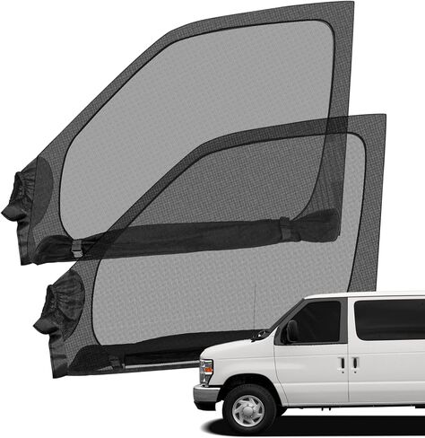 طبقة مزدوجة من النوافذ الجانبية، شاشة حشرات مغناطيسية للأبواب الأمامية، شاشة حشرات نافذة زوجية وستارة شمسية متوافقة مع Ford E-Series/Econoline/Club Wagon 2003-2021 in Kuwait