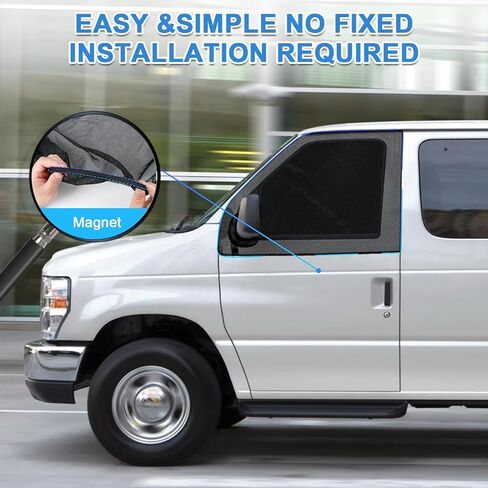 طبقة مزدوجة من النوافذ الجانبية، شاشة حشرات مغناطيسية للأبواب الأمامية، شاشة حشرات نافذة زوجية وستارة شمسية متوافقة مع Ford E-Series/Econoline/Club Wagon 2003-2021 in Kuwait