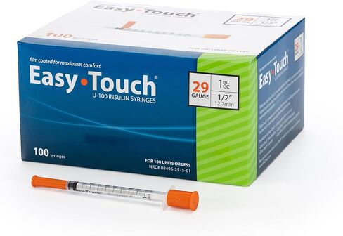 EasyTouch U-100 Insulin Syringe with Needle, 29G 1cc 1/2-Inch (12.7mm), Box of 100 in Kuwait
