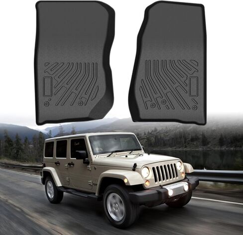Cartist Floor Mats for Jeep Wrangler 2007-2018 JK 2-Door & JKU 4-Door, All Weather Front Row Floor Liners for Wrangler Accessories, Heavy Duty TPE Car Mats, Car Accessories in Saudi Arabia