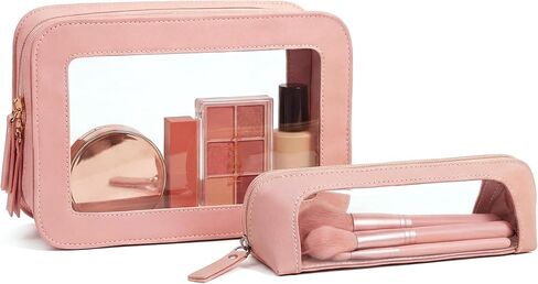 حقيبة فرش مكياج شفافة للسفر من ليتجو، حقيبة جلدية محمولة لتنظيم فرش المكياج وحقيبة أحمر الشفاه وحقيبة مكياج شفافة مقاومة للماء وحقيبة تخزين منظم السيارة للنساء (أسود نحيف) in Kuwait