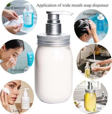موزع صابون من كيولي 16oz، عبوتان من موزع زجاجات مضخة بلاستيكية، حاوية واسعة الفم قابلة لإعادة الملء على طراز الحمام/المطبخ للشامبو والبلسم وغسول الجسم واللوشن وصابون اليد وصابون الأطباق in Kuwait