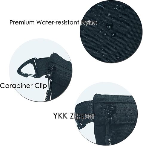 YUMQUA Water-Resistant Zipper Pouch with Carabiner Clip, Small Nylon Multipurpose Travel Digital Cosmetics Toiletry Bag Tool Storage Pouch, Black in Saudi Arabia