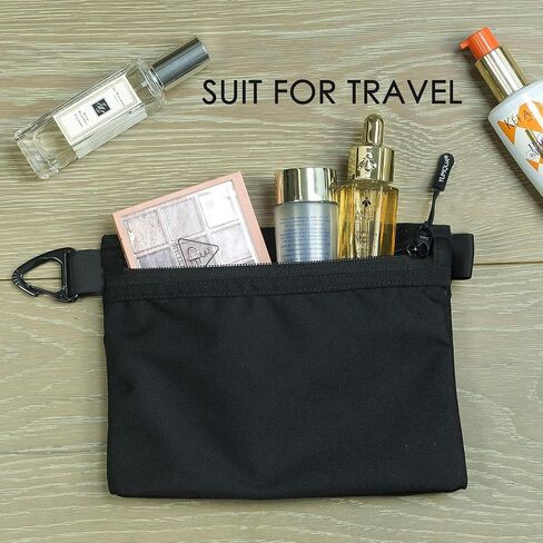 YUMQUA Water-Resistant Zipper Pouch with Carabiner Clip, Small Nylon Multipurpose Travel Digital Cosmetics Toiletry Bag Tool Storage Pouch, Black in Saudi Arabia