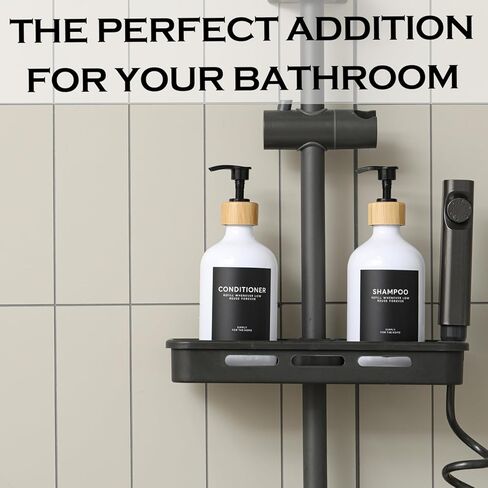 Shampoo and Conditioner Dispenser,16.9oz Set of 3 Plastic Refillable Shower Shampoo Dispenser with Bamboo Tray, Reusable Pump Bottles with Labels for Bathroom Décor (White+Bamboo Tray) in Saudi Arabia