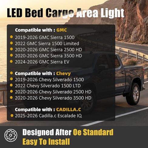 2 قطعة LED مصباح سرير الشاحنة LED مصباح منطقة الشحن الخلفي لـ 2019-2026 Chevy Silverado GMC Sierra 1500 2500HD 3500 HD White Stock Bed Lights for 2024+ Sierra EV Cadilla.c Escalade IQ OEM استبدال 84396982 in Kuwait