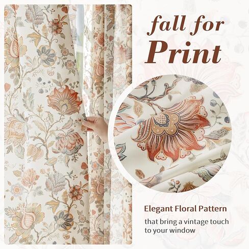 FMFUNCTEX Boho Floral Semi Sheer Curtains for Bedroom, Beige Printed Vintage Flower Curtains 96 Inches Long for Living Room, Voile Light Filtering Privacy Window Drapes Rod Pocket 2 Panels in Kuwait