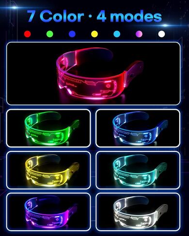 نظارات LED تضيء: [7 ألوان و4 أوضاع] نظارات Cyberpunk المستقبلية المضيئة للتأثيرات التنكرية Rave Cyber ​​Lightup Goggles (تقنية عالية) in Kuwait