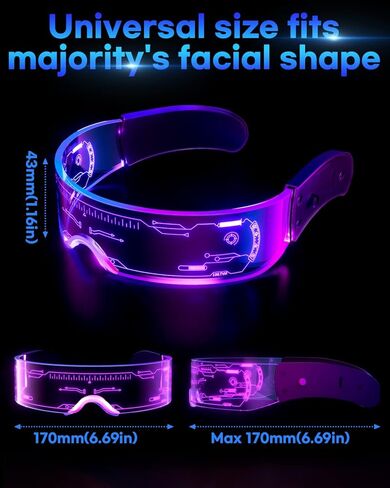 نظارات LED تضيء: [7 ألوان و4 أوضاع] نظارات Cyberpunk المستقبلية المضيئة للتأثيرات التنكرية Rave Cyber ​​Lightup Goggles (تقنية عالية) in Kuwait
