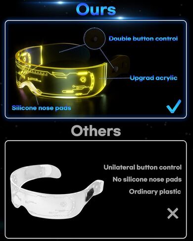 نظارات LED تضيء: [7 ألوان و4 أوضاع] نظارات Cyberpunk المستقبلية المضيئة للتأثيرات التنكرية Rave Cyber ​​Lightup Goggles (تقنية عالية) in Kuwait