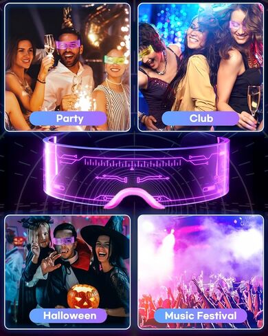 نظارات LED تضيء: [7 ألوان و4 أوضاع] نظارات Cyberpunk المستقبلية المضيئة للتأثيرات التنكرية Rave Cyber ​​Lightup Goggles (تقنية عالية) in Kuwait