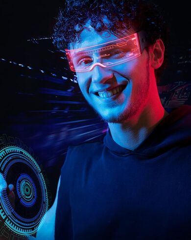 نظارات LED تضيء: [7 ألوان و4 أوضاع] نظارات Cyberpunk المستقبلية المضيئة للتأثيرات التنكرية Rave Cyber ​​Lightup Goggles (تقنية عالية) in Kuwait