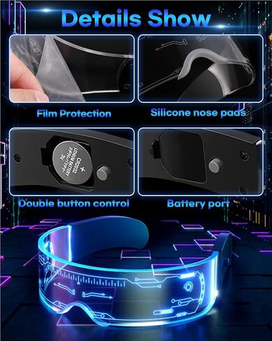 LED Visor Glasses Light Up: [7 Colors 4 Modes] Cyberpunk Futuristic Luminous Cosplay Glasses Rave Cyber Lightup Goggles (High Tech) in Saudi Arabia
