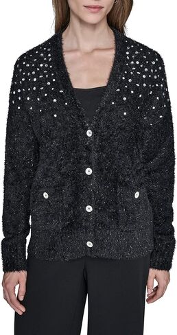 Karl Lagerfeld Women's Long Sleeve V-Neck Bejewled Cardigan Sweater in Saudi Arabia