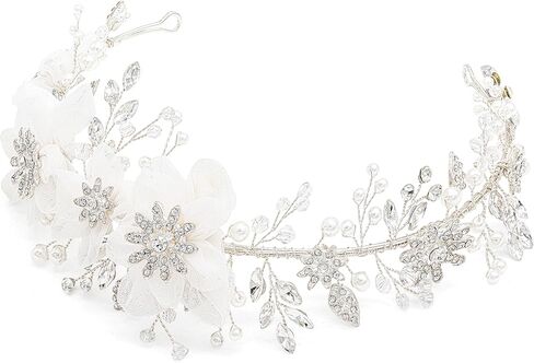 oriamour زهرة فتاة خوذة العاج تول الزهور الزفاف عقال للفتيات العرائس، الأميرة لؤلؤة الشعر الملحقات لحفلة عيد ميلاد، بالتواصل الأول خوذة الزفاف للنساء in Kuwait