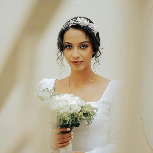 oriamour زهرة فتاة خوذة العاج تول الزهور الزفاف عقال للفتيات العرائس، الأميرة لؤلؤة الشعر الملحقات لحفلة عيد ميلاد، بالتواصل الأول خوذة الزفاف للنساء in Kuwait