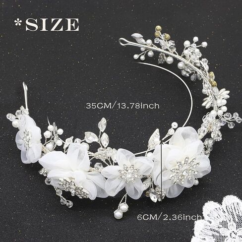 oriamour زهرة فتاة خوذة العاج تول الزهور الزفاف عقال للفتيات العرائس، الأميرة لؤلؤة الشعر الملحقات لحفلة عيد ميلاد، بالتواصل الأول خوذة الزفاف للنساء in Kuwait