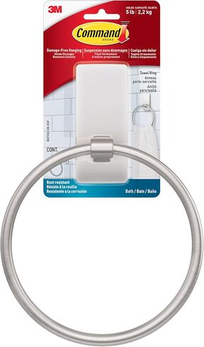 Command Hand Towel Holder Matte Black with Water Resistant Command Strips, Rust Resistant Bathroom Organizer, Holds up to 5 lbs, 1 Ring in Kuwait