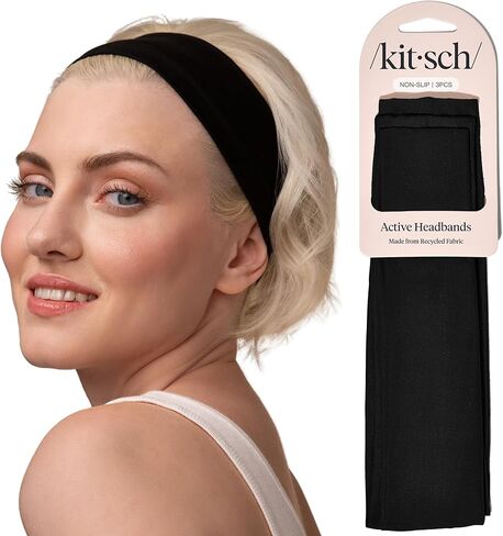 Kitsch Headbands for Women Non Slip - Running Headbands for Girls, Ideal for Working Out, Yoga, Gym, or Lounging | Stretchy Head Bands | Fashion Hair Accessories - Black, 3pcs in Kuwait
