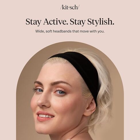 Kitsch Headbands for Women Non Slip - Running Headbands for Girls, Ideal for Working Out, Yoga, Gym, or Lounging | Stretchy Head Bands | Fashion Hair Accessories - Black, 3pcs in Kuwait