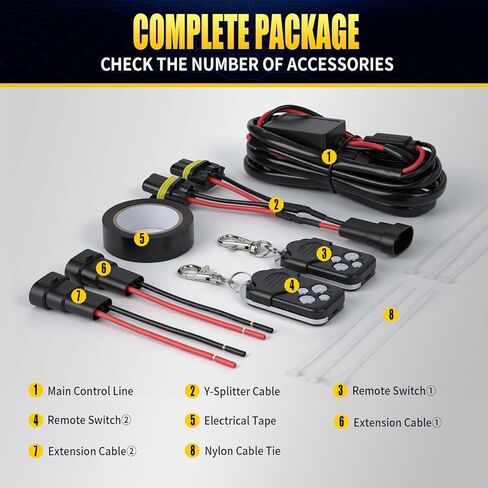 JHE 150W LED Light Bar Wiring Harness Kits,Wireless Remote Control Wiring Harness Kit for LED Light Bar/Fog Light/Pod Light/Work Light,16AWG,2KEYS in Kuwait