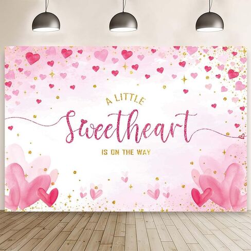 MEHOFOND 7x5ft Pink Sweetheart Baby Shower Backdrop A Little Sweetheart is on The Way Baby Shower Photography Background Pastel Valentine's Day Baby Shower Party Decoration Cake Smash Photo Props in Kuwait