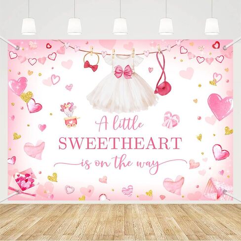MEHOFOND 7x5ft Pink Sweetheart Baby Shower Backdrop A Little Sweetheart is on The Way Baby Shower Photography Background Pastel Valentine's Day Baby Shower Party Decoration Cake Smash Photo Props in Kuwait
