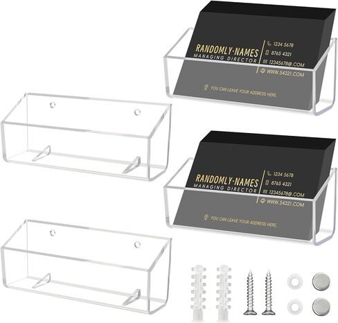 4 Pack Acrylic Business Card Holder, Wall Mount Name Card Holder, Office Calling Cards Display Holder Stand, Visiting Cards Desktop Organizer for Wall Mount or Place on Desk, Fits 40-60 Business Cards in Kuwait