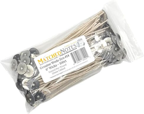 100ct Genuine Eco 4 Candle Wicks - 6" Length - 20mm Wick Tab - Natural Wax Coating - Top Selling Wick in Saudi Arabia