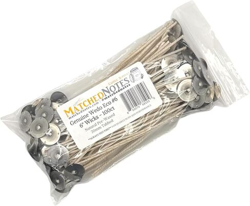 100ct Genuine Eco 4 Candle Wicks - 6" Length - 20mm Wick Tab - Natural Wax Coating - Top Selling Wick in Saudi Arabia