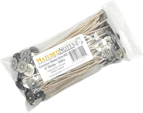 100ct Genuine Eco 4 Candle Wicks - 6" Length - 20mm Wick Tab - Natural Wax Coating - Top Selling Wick in Saudi Arabia