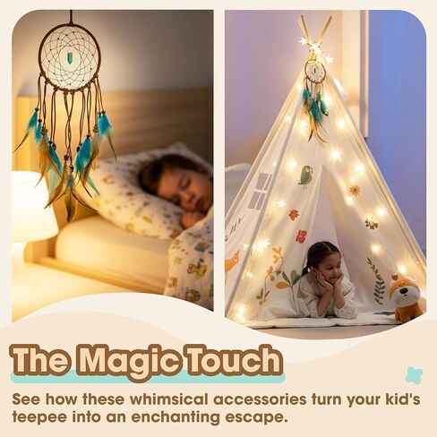 خيمة Teepee للأطفال ، خيمة لعب الأطفال الطبيعية مع الأعلام الملونة و MAT و Dream Catcher ، أطفال قابلة للطي Teepee Tent من السهل التجميع للفتيات والفتيان in Kuwait