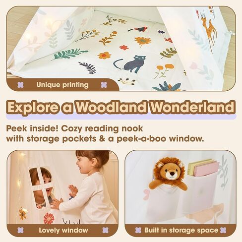 خيمة Teepee للأطفال ، خيمة لعب الأطفال الطبيعية مع الأعلام الملونة و MAT و Dream Catcher ، أطفال قابلة للطي Teepee Tent من السهل التجميع للفتيات والفتيان in Kuwait