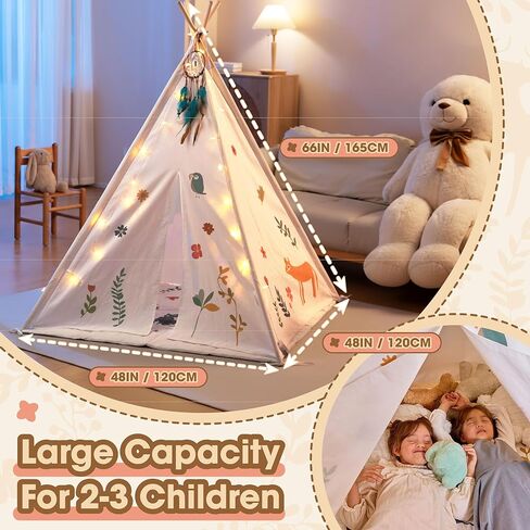 خيمة Teepee للأطفال ، خيمة لعب الأطفال الطبيعية مع الأعلام الملونة و MAT و Dream Catcher ، أطفال قابلة للطي Teepee Tent من السهل التجميع للفتيات والفتيان in Kuwait