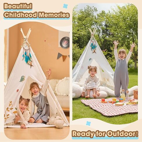خيمة Teepee للأطفال ، خيمة لعب الأطفال الطبيعية مع الأعلام الملونة و MAT و Dream Catcher ، أطفال قابلة للطي Teepee Tent من السهل التجميع للفتيات والفتيان in Kuwait