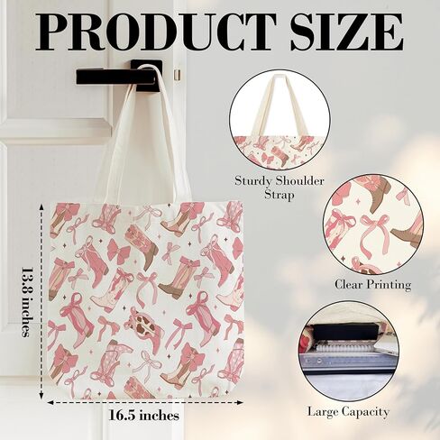 Pink Bow Tote Bags For Women, Pink Bow Canvas Tote Bag, Western Cowgirl Themed Gifts, Birthday Bachelorette Gifts For Cowgirl Family Friends, Cute Shoulder Bag For Work Shopping Travel Holiday, b14 in Kuwait