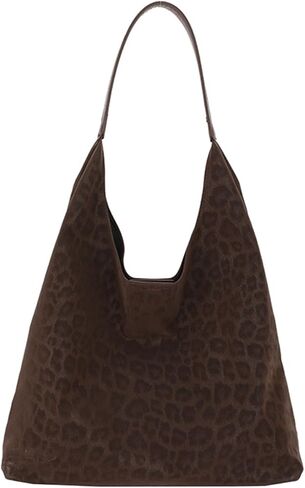 Leopard Print Shoulder Bag for Women Fashionable Suede Tote Handbag Large Capacity Top Handle Hobo Underarm Bag in Saudi Arabia