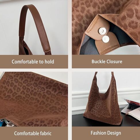 Leopard Print Shoulder Bag for Women Fashionable Suede Tote Handbag Large Capacity Top Handle Hobo Underarm Bag in Saudi Arabia