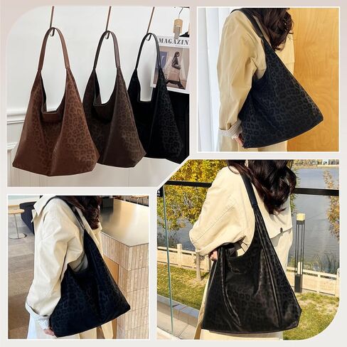 Leopard Print Shoulder Bag for Women Fashionable Suede Tote Handbag Large Capacity Top Handle Hobo Underarm Bag in Saudi Arabia