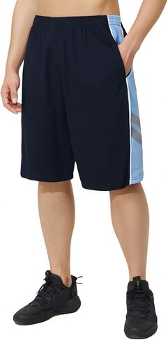 شورت كرة سلة فضفاض للرجال من urbciety مع جيوب، شورت رياضي طويل فوق الركبة 30.48 سم، خصر برباط للرجال الكبار والطويلين in Kuwait