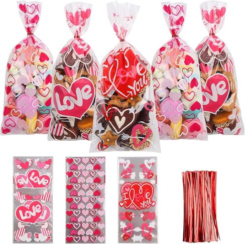 DIYASY 150 PCS St. Patrick's Cellophane Treat Acags ، حقائب الحلوى البلاستيكية Lucky Shamrock Goodie Cello Bag مع 180 Twist Ties for Irish Day Party Form in Kuwait