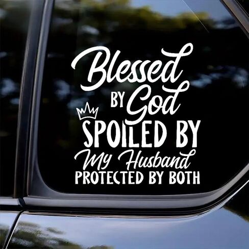 2PC 5.51"x5.91" Blessed by God Spoiled by My Husband Protected by Both Car Stickers, Waterproof Vinyl Decals, for Windows, Bumper, Exterior Decorative Accessories #2BZ105 in Saudi Arabia