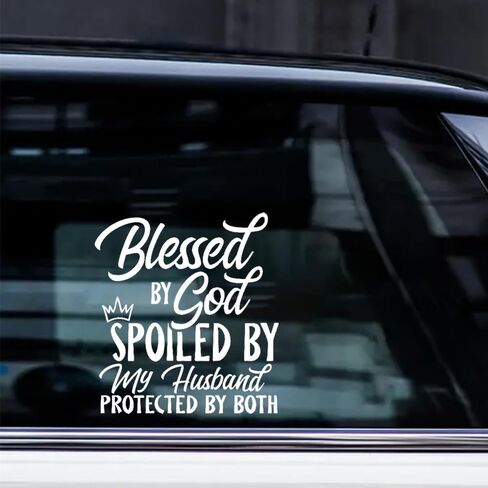 2PC 5.51"x5.91" Blessed by God Spoiled by My Husband Protected by Both Car Stickers, Waterproof Vinyl Decals, for Windows, Bumper, Exterior Decorative Accessories #2BZ105 in Saudi Arabia