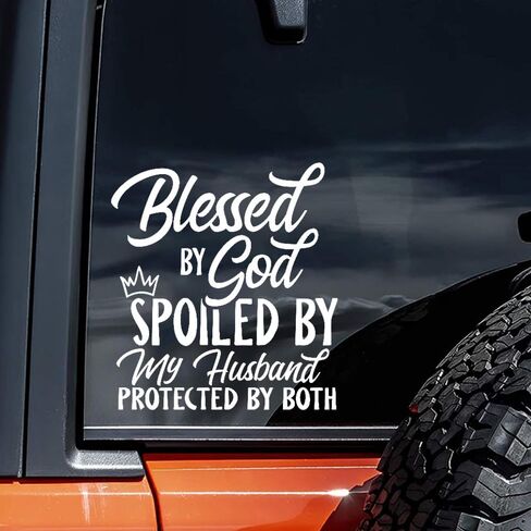 2PC 5.51"x5.91" Blessed by God Spoiled by My Husband Protected by Both Car Stickers, Waterproof Vinyl Decals, for Windows, Bumper, Exterior Decorative Accessories #2BZ105 in Saudi Arabia
