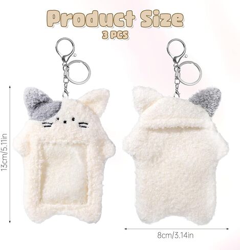 Photocard Holder Keychain Plush Cartoon, Cute Cartoon Plush Photocard Holder Cute Rabbit Kitten Photocards Holders Keychain, Outdoor Girl Korean Style Id Card Cover for Id Card, White in Kuwait