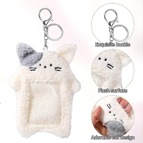Photocard Holder Keychain Plush Cartoon, Cute Cartoon Plush Photocard Holder Cute Rabbit Kitten Photocards Holders Keychain, Outdoor Girl Korean Style Id Card Cover for Id Card, White in Kuwait