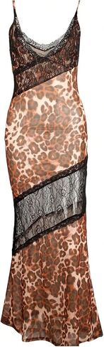 Floerns Women's Elegant Lace Cheetah Maxi Dress See Through Party Night Out Cami Dresses in Saudi Arabia