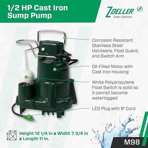 Zoeller 98-0001 115 فولت 1/2 حصان موديل M98 Flow-Mate أوتوماتيكي من الحديد الزهر حوض غاطس أحادي الطور / مضخة مياه ... in Kuwait